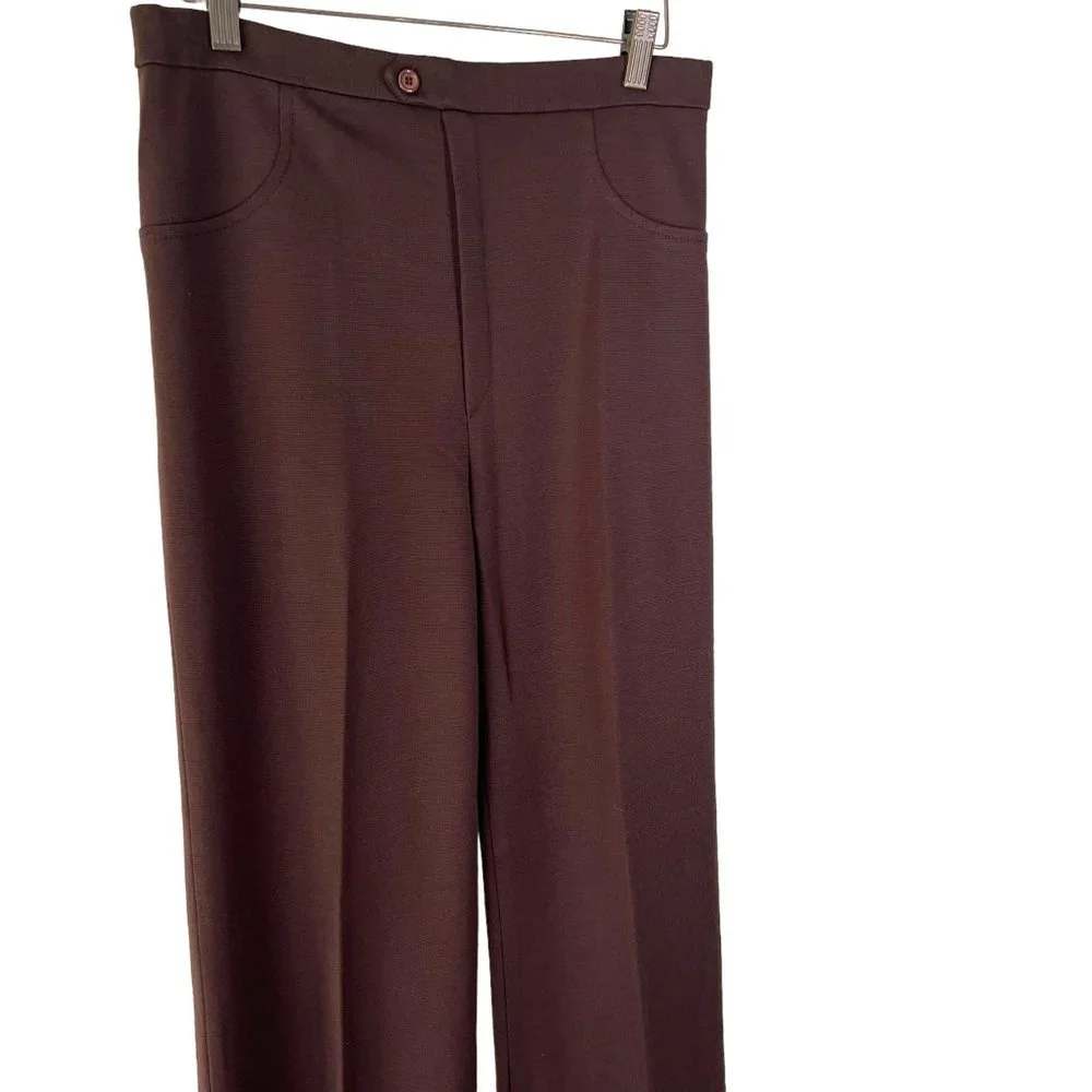 Vintage 70s Dark Brown High Rise Wide Leg Medium Tall - Picture 2 of 9